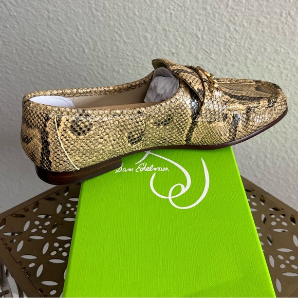 Sam Edelman Lucca Snake Print Leather Ruched Bit Buckle Flat Loafers NIB Sz 7M - Picture 2 of 7